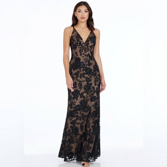Dress the Population Dresses & Skirts - $328 Dress the Population Sharon Black Floral Sequin Lace Gown Dress, XS